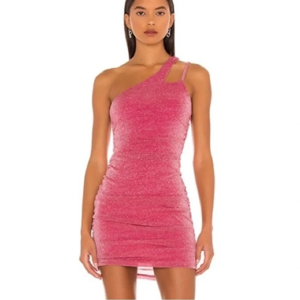 Superdown Jayden One Shoulder Mini Dress in Pink Glitter - Picture 1 of 9